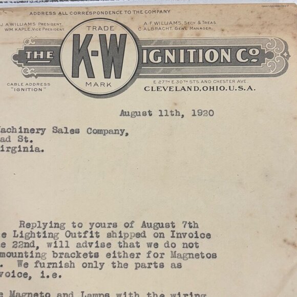 Antique K W Ignition Co Letterhead Pricing Auto Tractor Model Photos Graphic - Picture 3 of 11